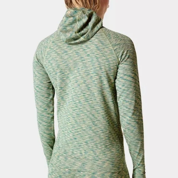 SWEATY BETTY SPACEDYE HOODED BASE LAYER TOP Women size 8 Terrain Green Medium - Picture 1 of 6